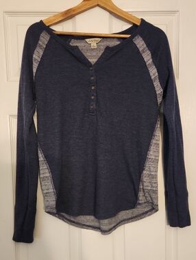 Lucky Brand Navy Henley with Patterned Side Panels
